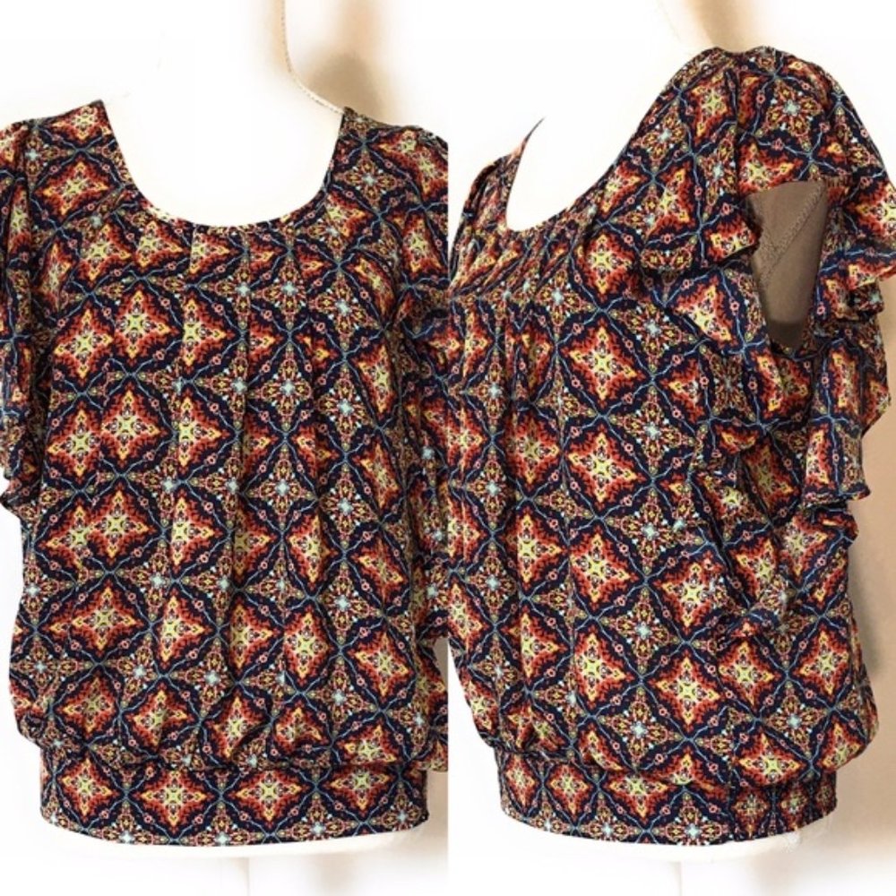 Black rainn blouse, Sz Small, multicolored